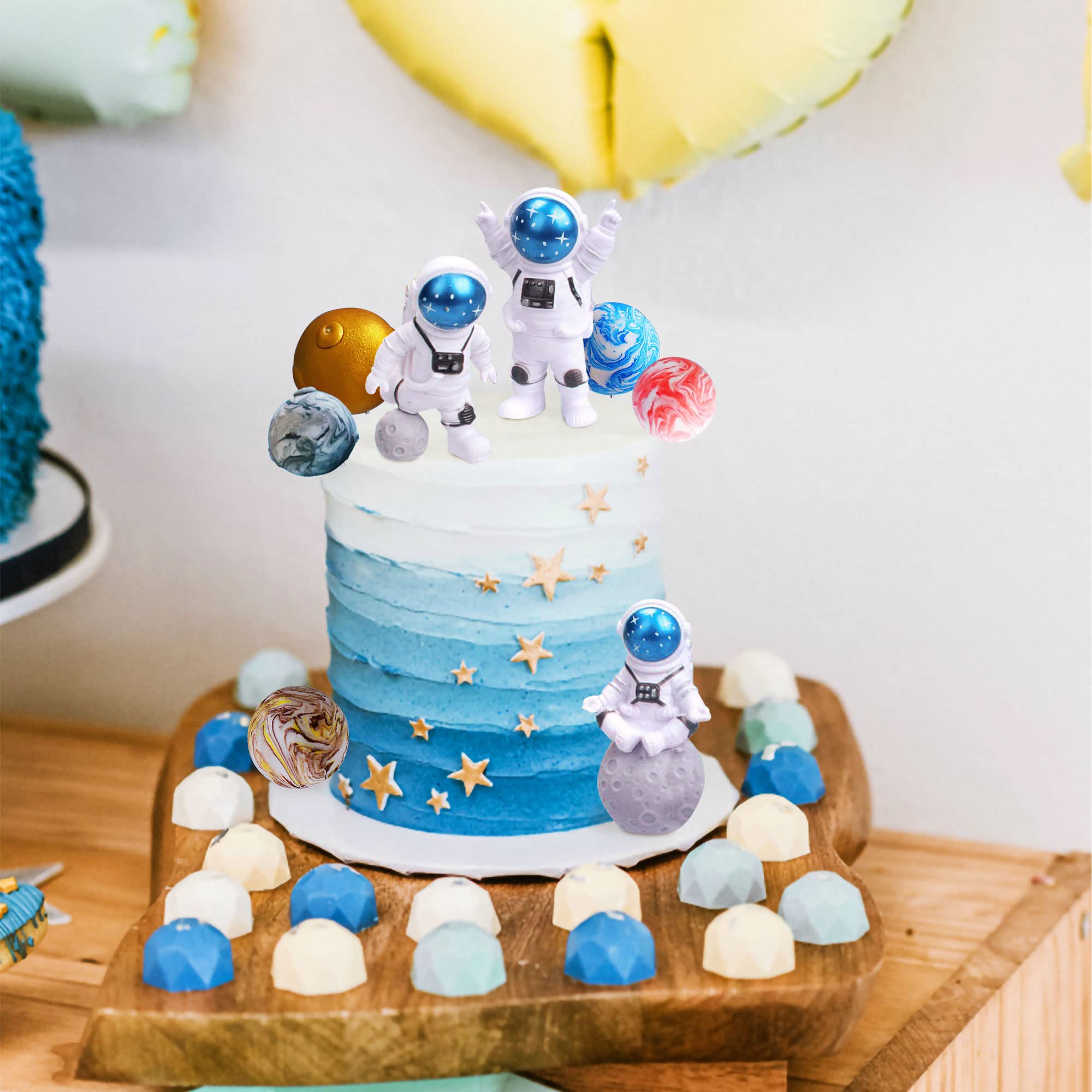 LaVenty 13 PCS Outer Space Party Supplies - Galaxy, Astronaut, Rocket & Planet Cake Toppers for Birthday, Baby Shower & Space Themed Celebrations