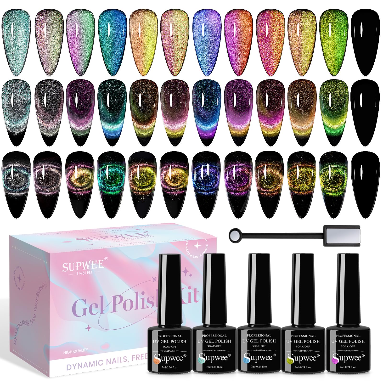 9D Magnetic Cat Eye Gel Nail Polish Set - 12 Colors Chameleon Galaxy Effect Nail Art Kit with Magnet for Professional Salon & DIY Home Manicure | Perfect for Parties, Weddings, Holidays & Special Occasions