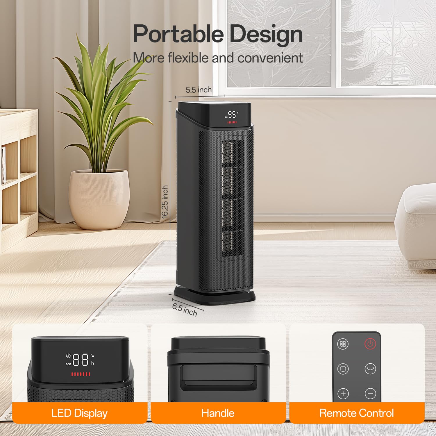 BREEZOME 1500W PTC Ceramic Space Heater with Thermostat, 90° Oscillation & Remote - Quiet Portable Electric Heater for Bedroom, Office, Home Use - 24H Timer & Safety Features for Winter Indoor Heating