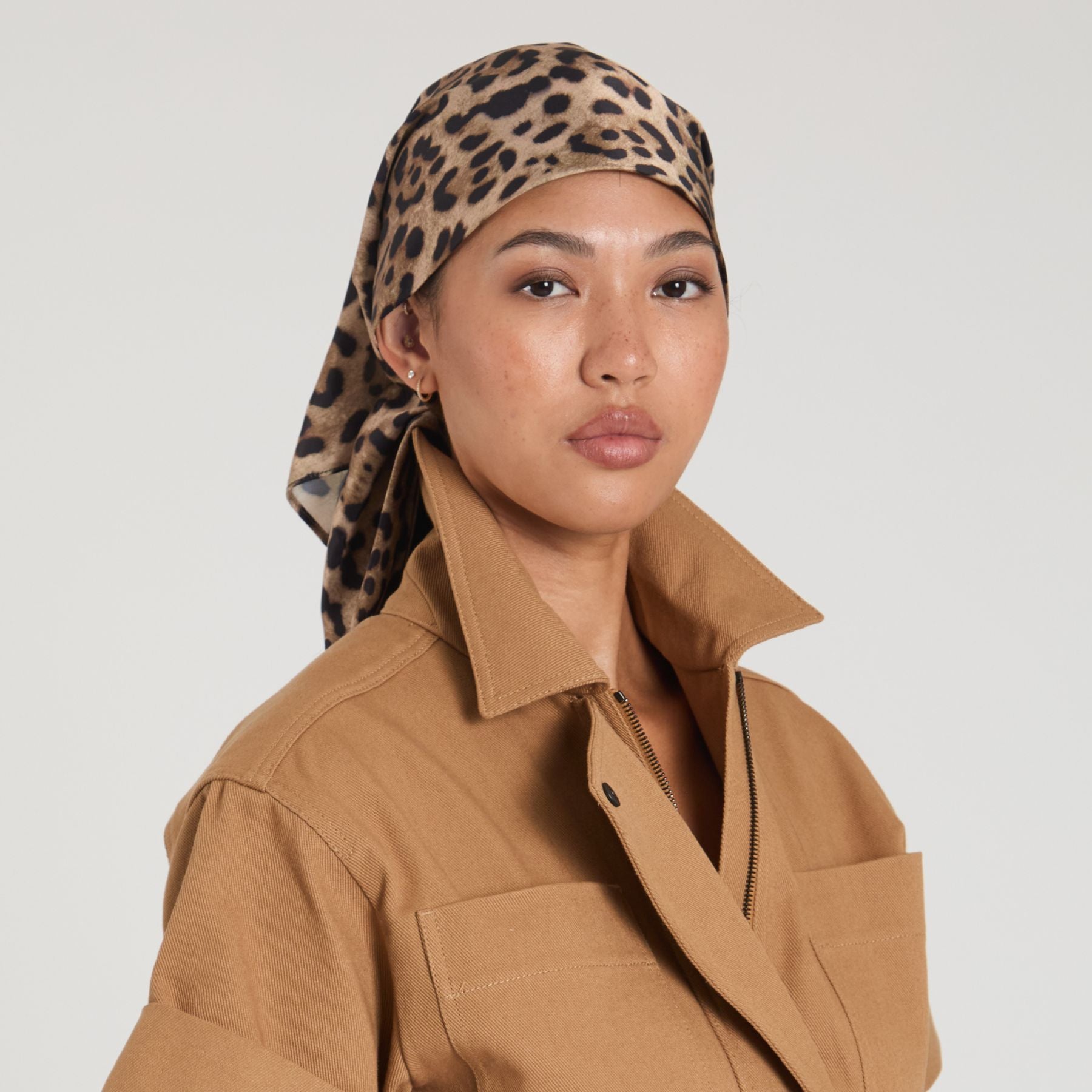 Raquel Leopard Print Satin Headscarf - Fashion Hair Wrap for Women, Soft Silky Headband Scarf - Perfect for Church, Work, Travel & Special Occasions