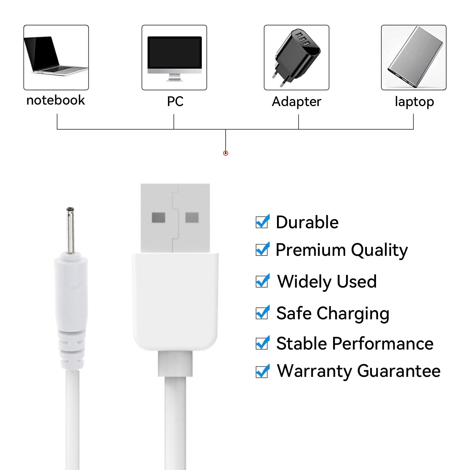 COSLUS FBS02/FBS01 Facial Cleansing Brush Charging Cable - IPX7 Waterproof USB Replacement Charger Cord (White, 1 Pack) - Perfect for Travel, Gym & Home Skincare Routine