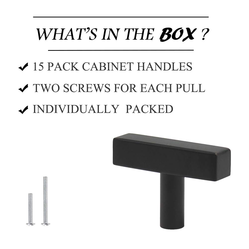 **Probrico 15-Pack Black 2-Inch (50mm) Square T-Bar Cabinet Handles - Kitchen & Drawer Pulls Hardware for Modern Cabinets & Furniture (Home, Office, RV Use)**