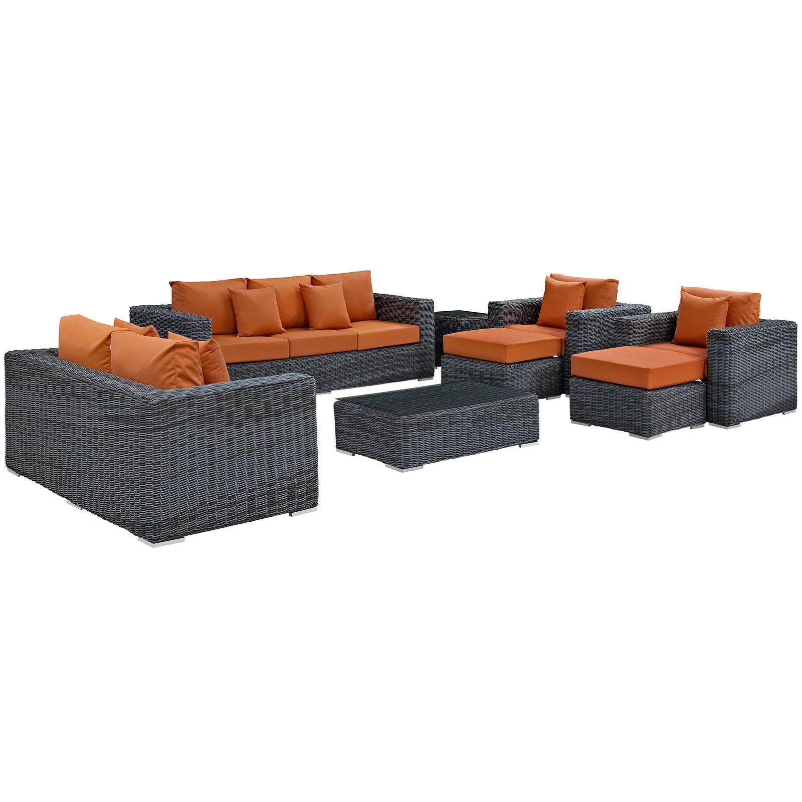 Modway Summon 9-Piece Outdoor Patio Sectional Sofa Set with Sunbrella Cushions in Canvas Tuscan - Perfect for Backyard, Poolside & Garden Relaxation