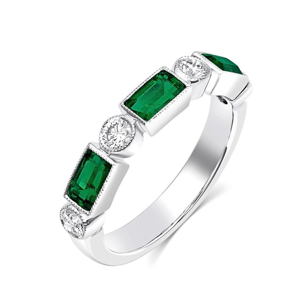 18K White Gold 0.95ctw Emerald and Diamond Half Band Ring for Women - Elegant Wedding, Anniversary or Special Occasion Jewelry Gift