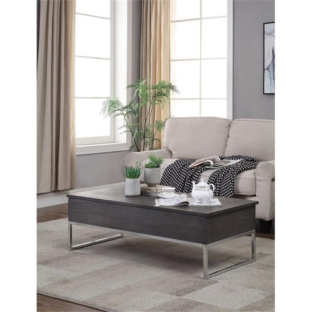 Acme Iban Lift Top Coffee Table - Gray Oak & Chrome Finish - Modern Living Room Furniture for Small Spaces & Storage Solutions