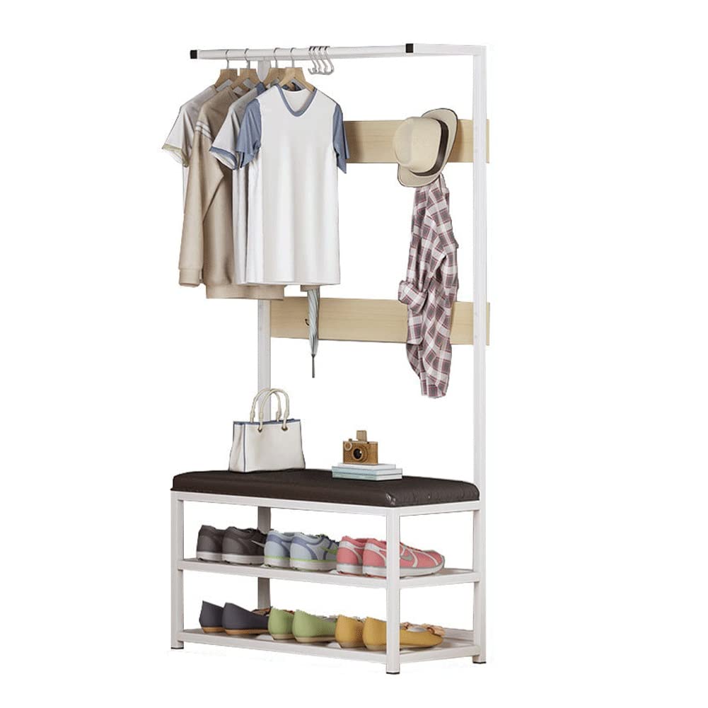 4-in-1 Entryway Hall Tree with Coat Rack, Shoe Bench & Storage Shelf - 100x32x172cm Metal Frame Organizer for Living Room, Bedroom & Hallway (PU-Black) - Perfect for Small Space Organization & Shoe Storage Solutions