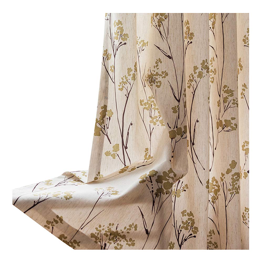 American Farmhouse Style Floral Printed Window Curtain Panel with Rod Pocket - 50x102 Inches Beige - Perfect for Living Room, Bedroom & Kids Room Decor