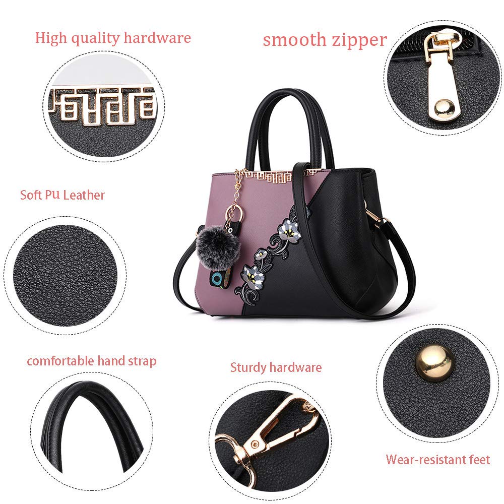 Elegant ELDA Women's Embroidery Top Handle Satchel Purse - Stylish Shoulder Bag & Tote for Work, Travel & Daily Use | Fashionable Ladies Handbag Collection