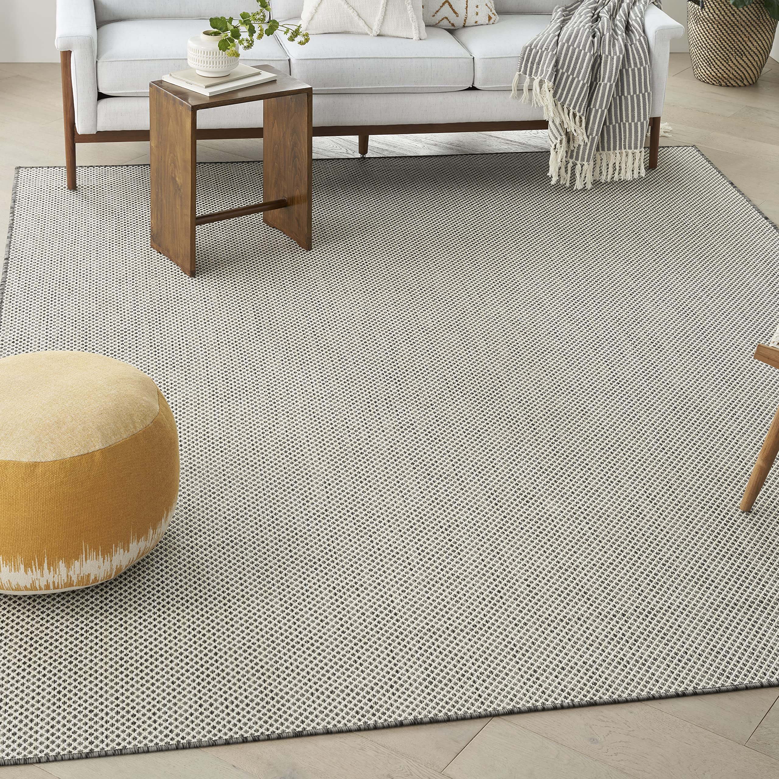 Nourison Courtyard Indoor/Outdoor Ivory Charcoal 9' x 12' Area Rug - Geometric Pattern, Easy to Clean, Non-Shedding | Perfect for Bedroom, Living Room, Dining Room, Deck, Patio & Backyard (9x12) | Ideal for Home Decor, Outdoor Entertaining & Cozy Gatherings