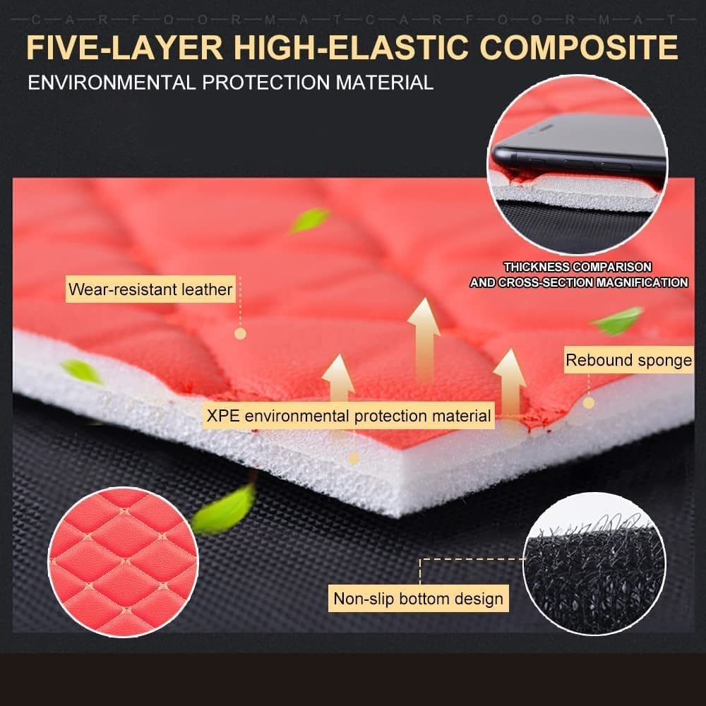 Premium Custom Fit Floor Mats for Jeep Wrangler 4-Door 2011-2017 - Luxury Leather Waterproof Non-Slip Full Coverage Liners (Red) - Perfect for Off-Roading, Daily Commute & All-Weather Protection