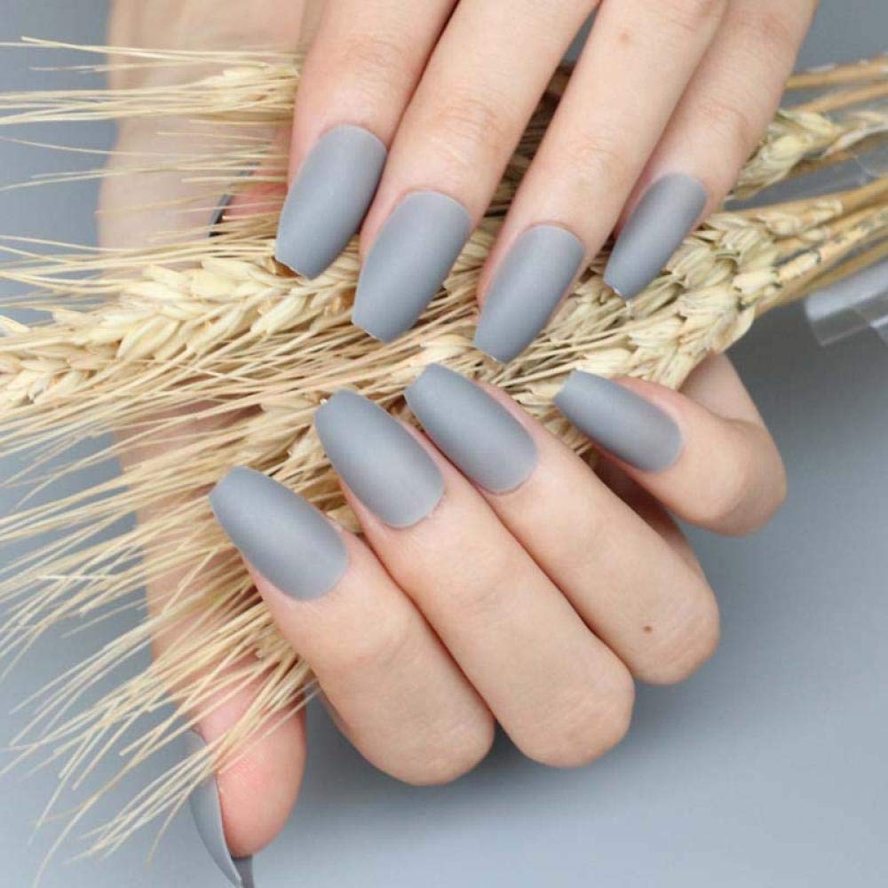 HUJL 24PCS Matte Solid Color False Nails - Ballet Length Gray Fake Nails for Women | Natural Looking Press On Nails for Parties, Weddings & Daily Wear
