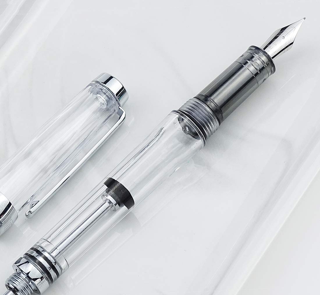 Lanxivi 3-Piston Vacuum Fountain Pen Set - Fine Nib 013 Series (Blue, Green, Clear) for Writing & Calligraphy