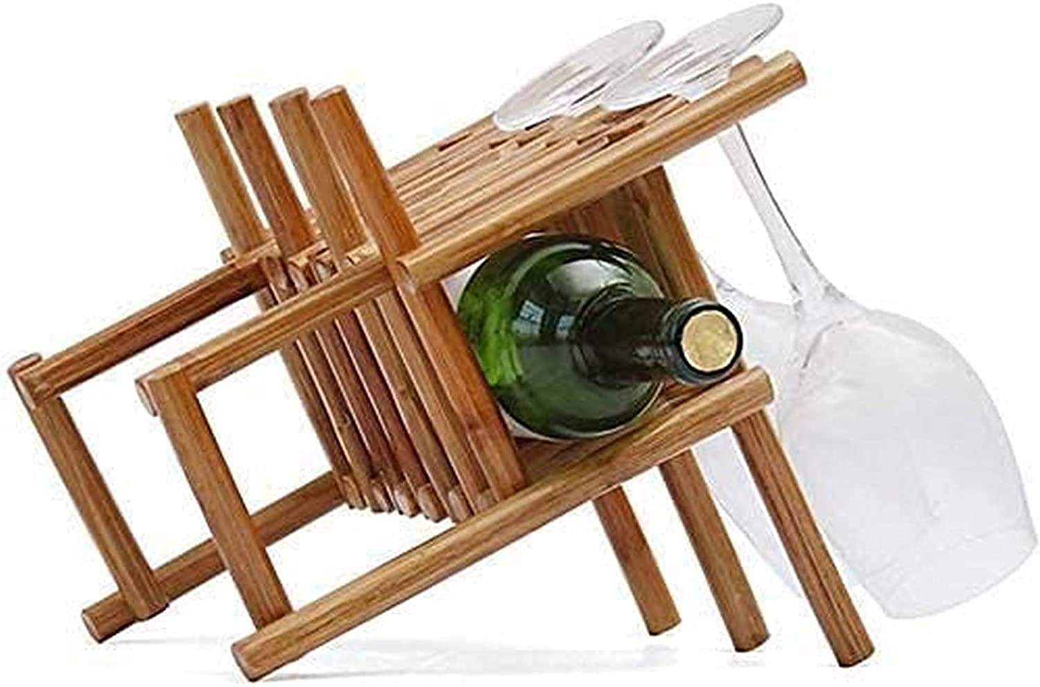 Stylish Rattan Wine Rack for Countertop - Holds 1 Wine Bottle & 3 Glasses - Space-Saving Desktop Wine Storage Solution - Perfect for Kitchen, Bar, or Dining Room Decor