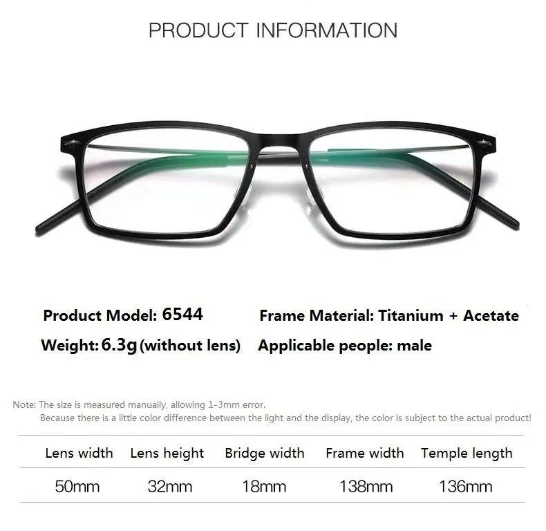 Aimee Unisex Full Rim Square Screwless Titanium Acetate Eyeglasses 6544 - Lightweight Durable Eyewear for Work, Reading & Fashion | Trendy Square Frame Glasses for Men & Women