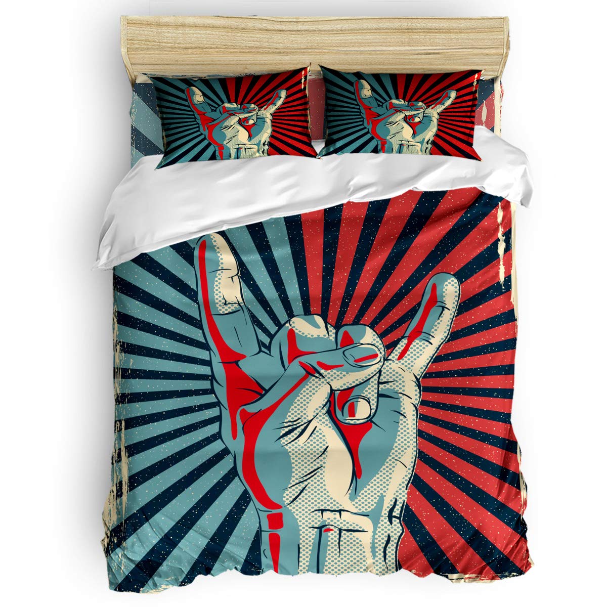 Rock N Roll Music Themed 4-Piece Queen Size Duvet Cover Set - Soft Bedding Collection with Duvet Cover, Flat Sheet & Pillowcases for Kids, Teens & Adults | Perfect for Music Lovers' Bedrooms, Dorm Rooms & Gift Giving