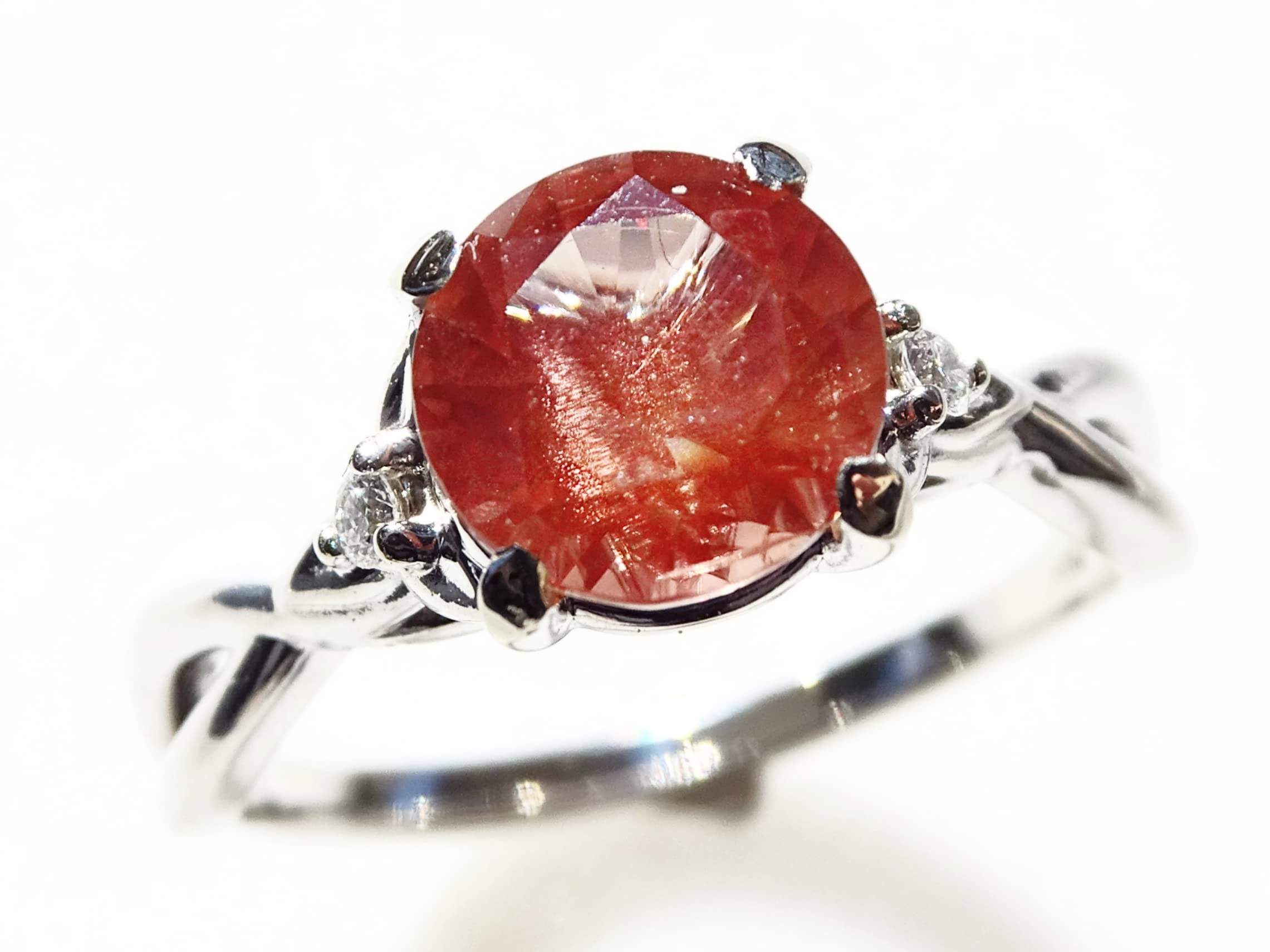 Oregon Sunstone Ring in White Gold - Diamond Accented Sunstone Engagement Ring with Schiller Effect, Elegant Three Stone Jewelry for Women | Perfect Anniversary Gift for Her, Ideal for Weddings, Proposals, and Special Occasions