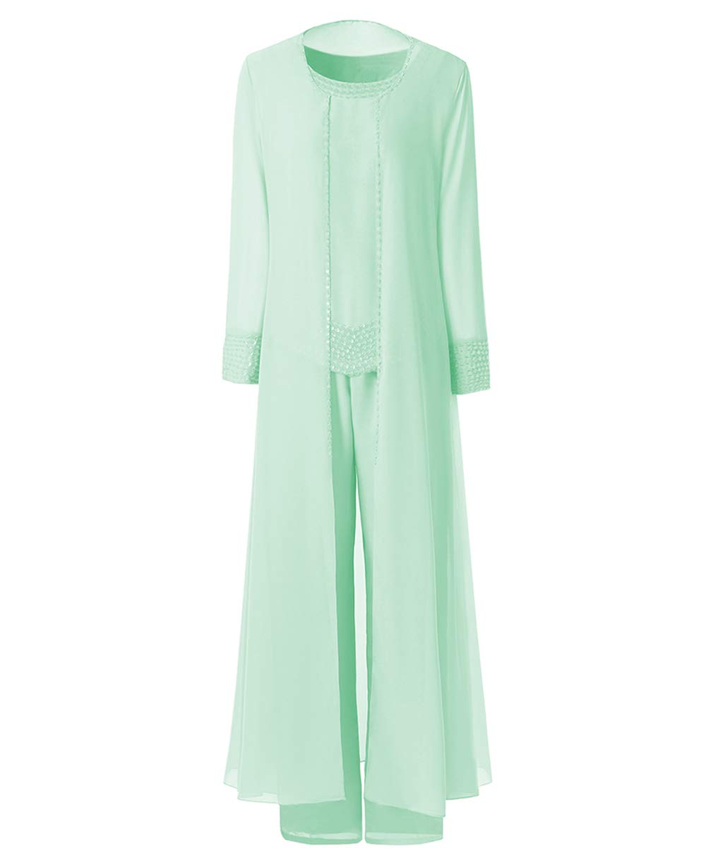 Elegant Beaded Chiffon 3-Piece Women's Jumpsuit Pant Suit with Jacket - Perfect for Mother of the Bride, Wedding Guest & Special Occasions