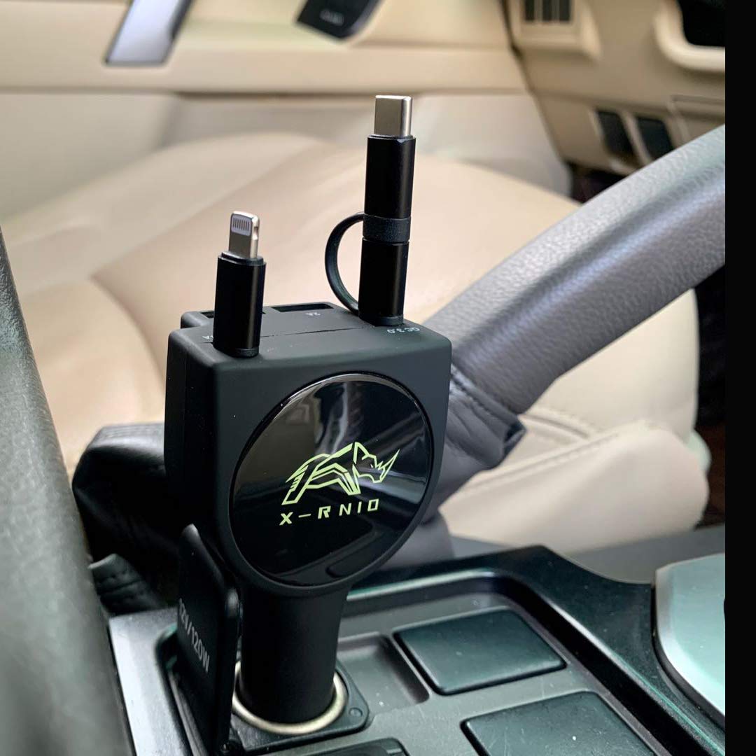 Fast Charging 47W Retractable Car Charger with 2 USB Ports & 3Ft Cables - Compatible with iPhone 15/14/13, Samsung Galaxy, Android Phones - Perfect for Road Trips & Daily Commute