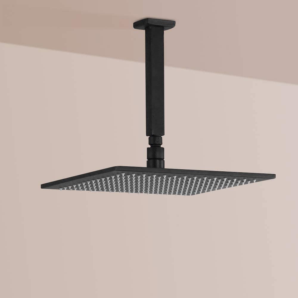 12 Inch Matte Black Ceiling Mount Shower System - High Pressure Rainfall Square Shower Head with Handheld Sprayer - Luxury Bathroom Faucet Set for Modern Homes (Perfect for Spa-Like Experience & Daily Relaxation)