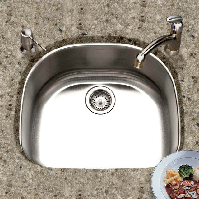 Houzer Medallion Series 24-Inch Stainless Steel Undermount Single Bowl Kitchen Sink with Basket Strainer - Perfect for Modern Kitchens, Restaurants & Food Prep Areas
