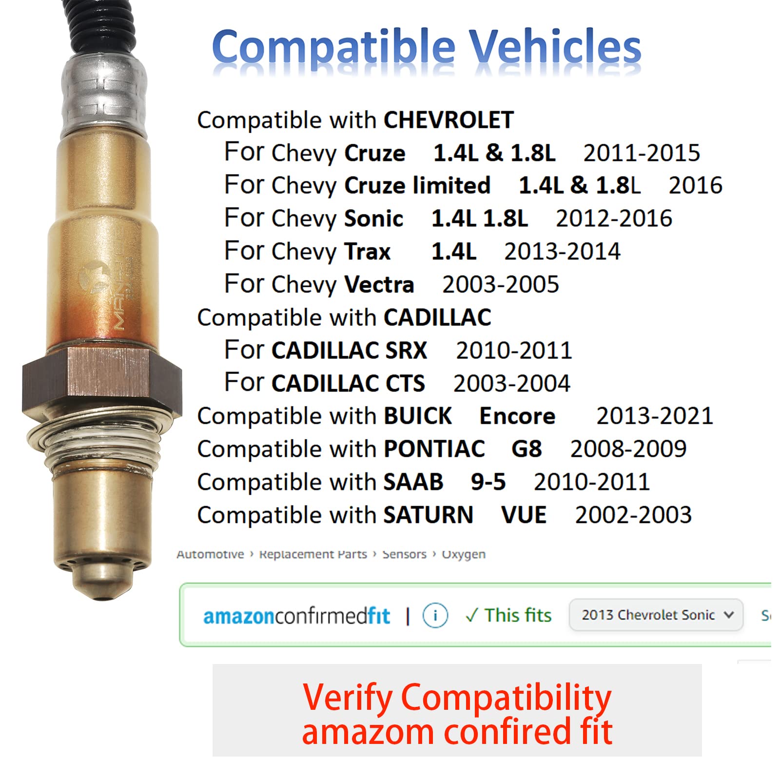 MANATEE 234-4528 Downstream Oxygen Sensor Compatible with Chevy Cruze Limited Sonic Trax - Heated Right O2 Sensor (16.7 Inch) - Improve Fuel Efficiency & Reduce Emissions for Smooth Driving