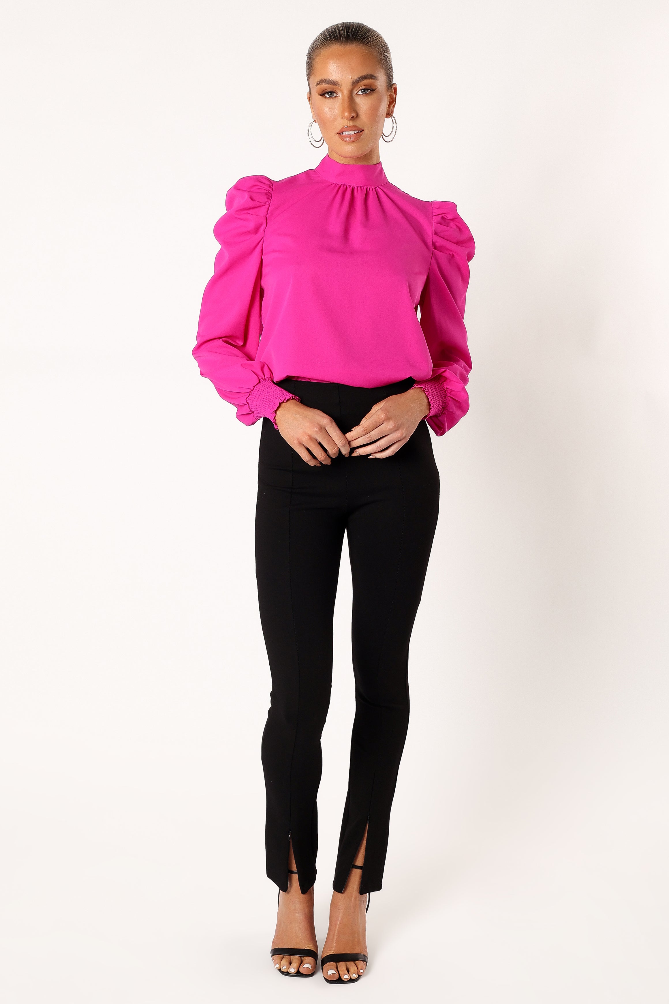 Jenny Puff Sleeve Blouse for Women - Elegant Magenta Top with Flowy Sleeves | Perfect for Office Wear, Date Nights & Special Occasions