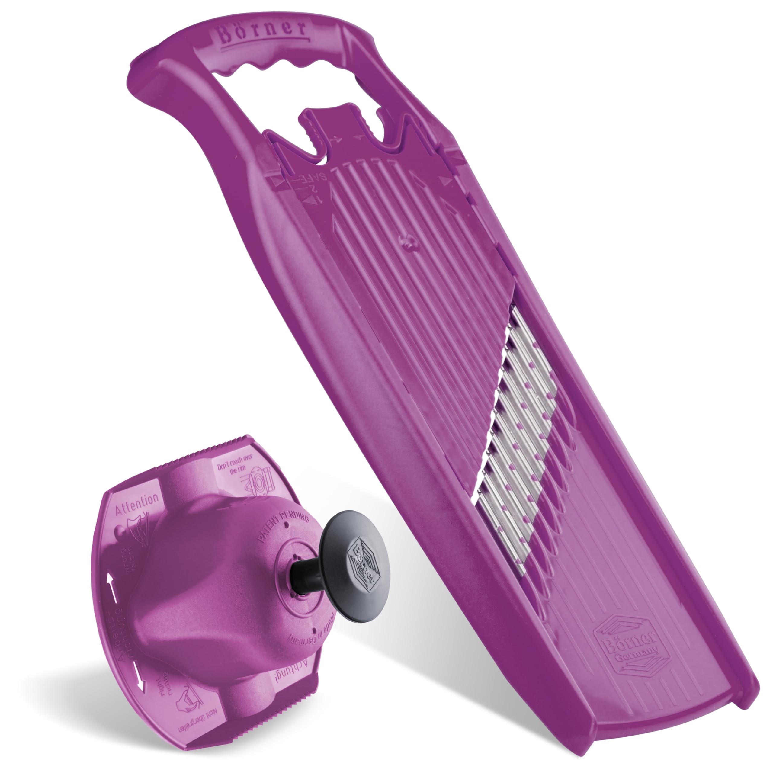 Börner Wave-Waffle PowerLine Crinkle Cutter with Safety Guard - 2-Piece Vegetable Slicer Set for Perfect Wave & Waffle Cuts - Ideal for Lattice Potatoes, Fries & Creative Food Presentation - Purple Kitchen Tool for Home Chefs & Meal Prep