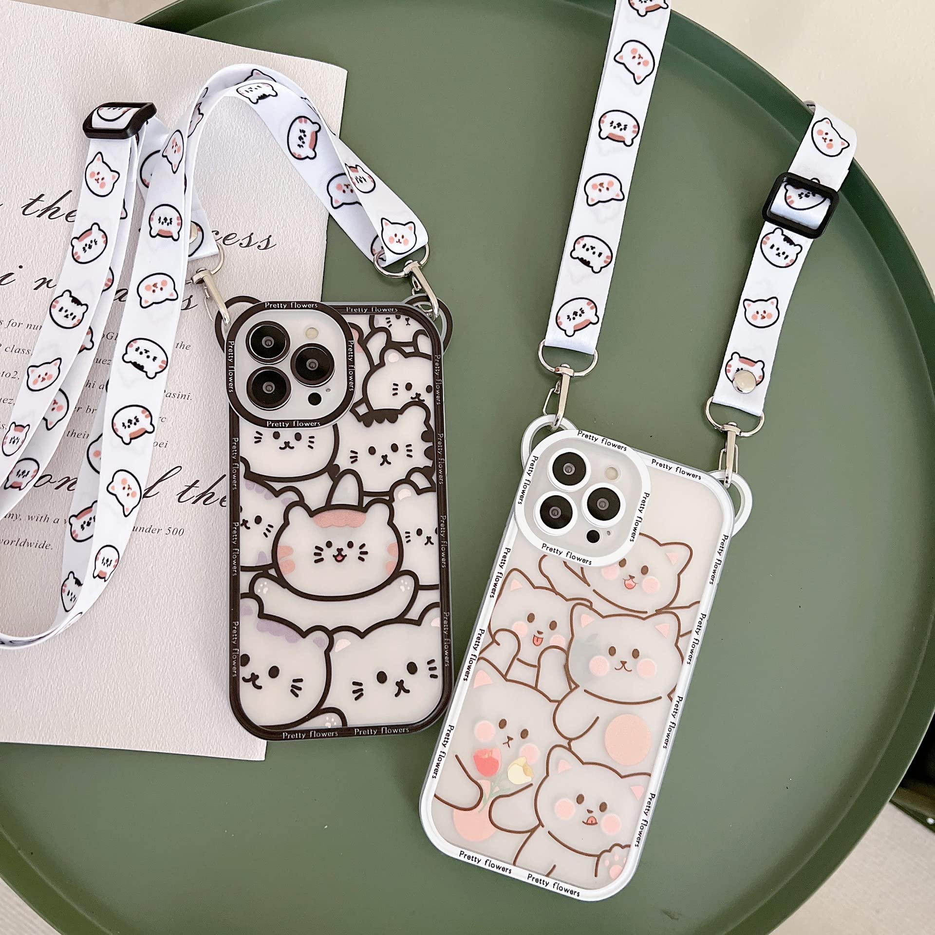 Fycyko Cute Bear Kawaii Cartoon iPhone 13 Pro Max Case with Adjustable Crossbody Strap & Neck Lanyard - Shockproof Protective Cover for iPhone 13 Pro Max (Black) - Perfect for Daily Use, Travel, and Outdoor Activities