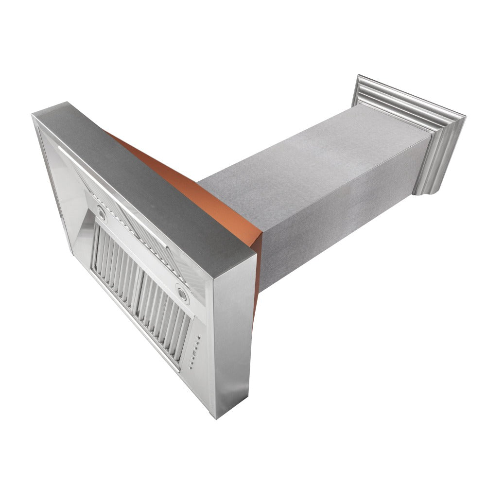 ZLINE 36 Inch Ducted Wall Mount Range Hood - Satin Stainless Steel with Copper Shell (8654C 36) | Powerful Kitchen Ventilation for Gas Stoves & Cooking Smoke Removal