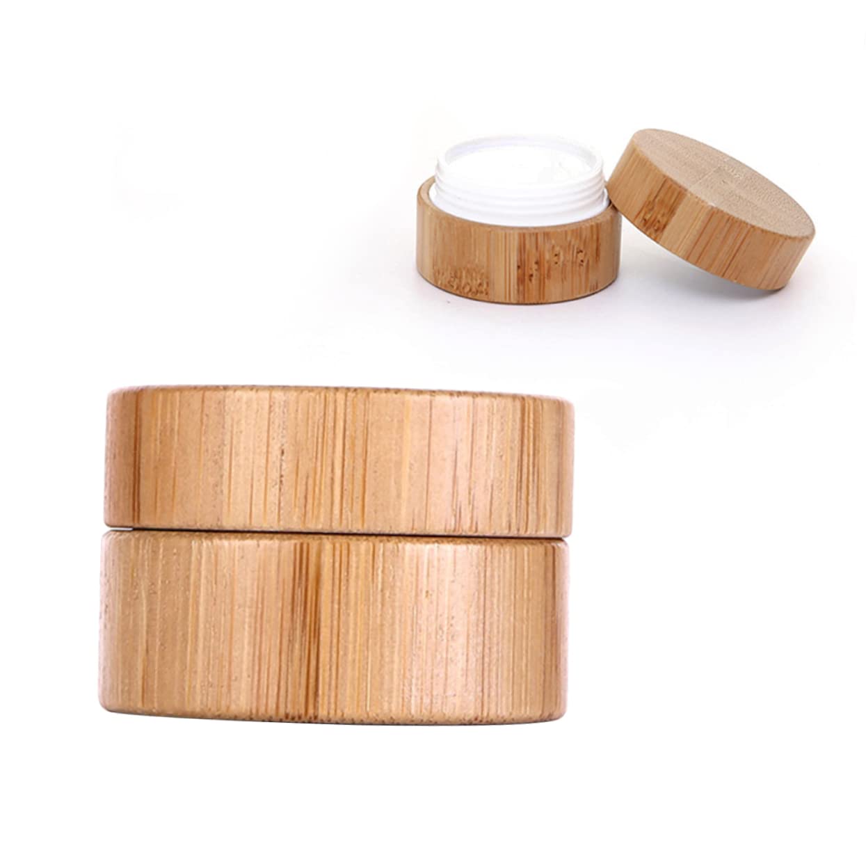 Minkissy 1pc Refillable Wooden Makeup Powder Case with Glass Container & Puff - Empty Cosmetic Jar for Cream, Loose Powder, Terrarium - Compact Travel-Friendly Design for Home & On-the-Go Use