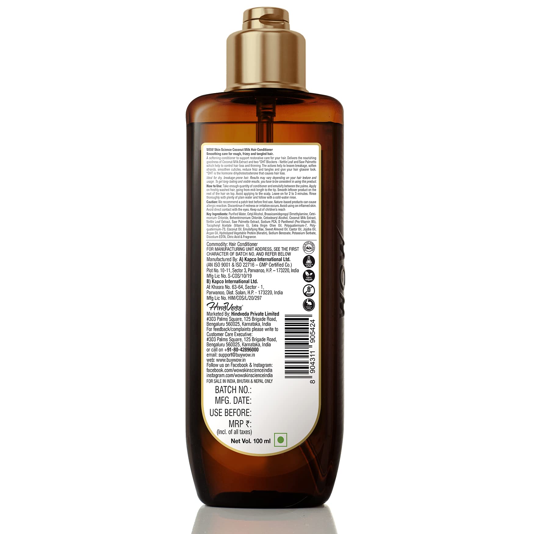 WOW Skin Science Coconut Milk Conditioner for Hair - Paraben, Mineral Oil & Silicone Free with DHT Blockers - 100ml for Dry, Damaged Hair - Perfect for Daily Hydration & Scalp Care