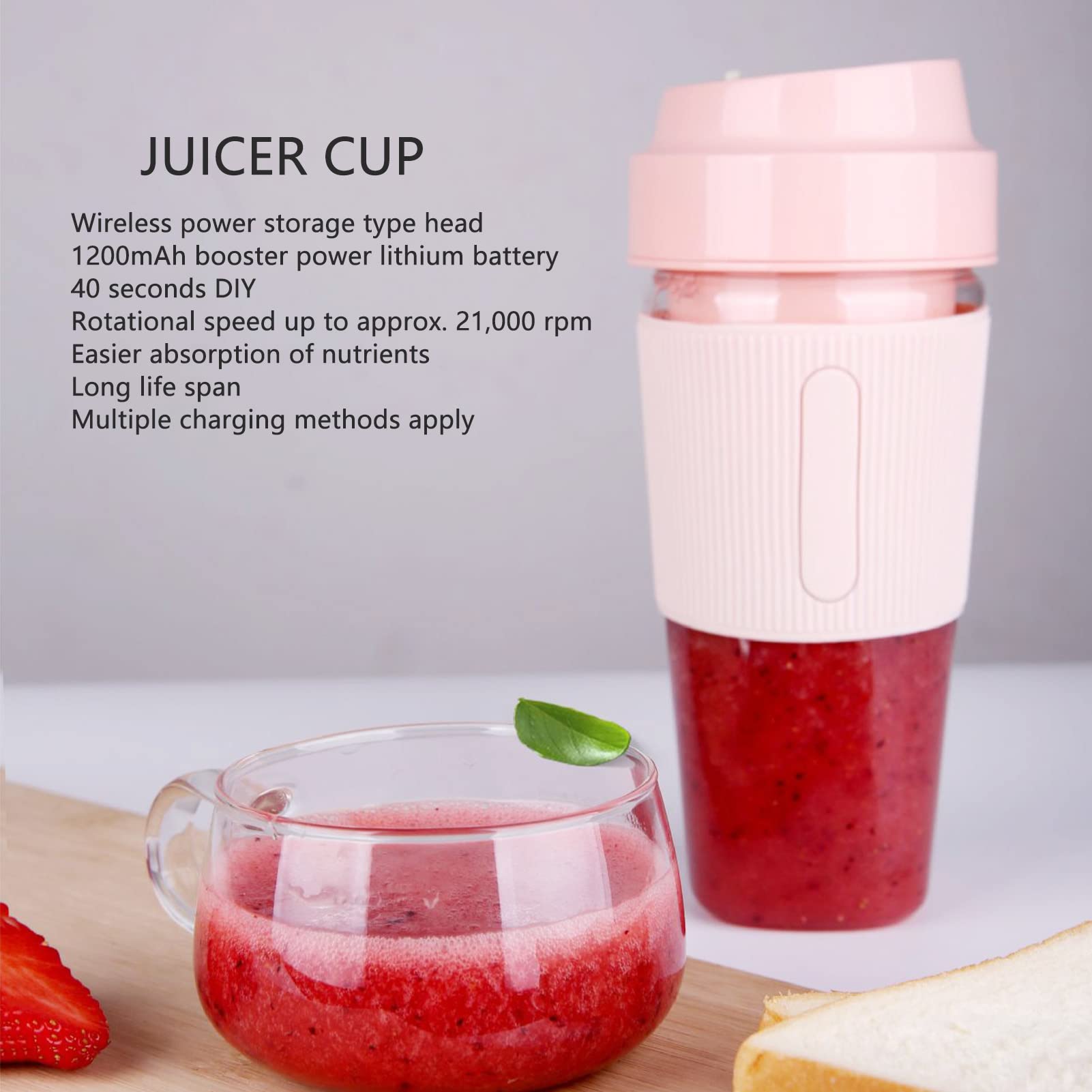 Portable USB Rechargeable Electric Juicer Cup - 300ML Mini Blender for Smoothies, Shakes, Fruits & Vegetables | Perfect for Gym, Office & Travel | Pink Mixing Bottle with Frozen Yogurt Function
