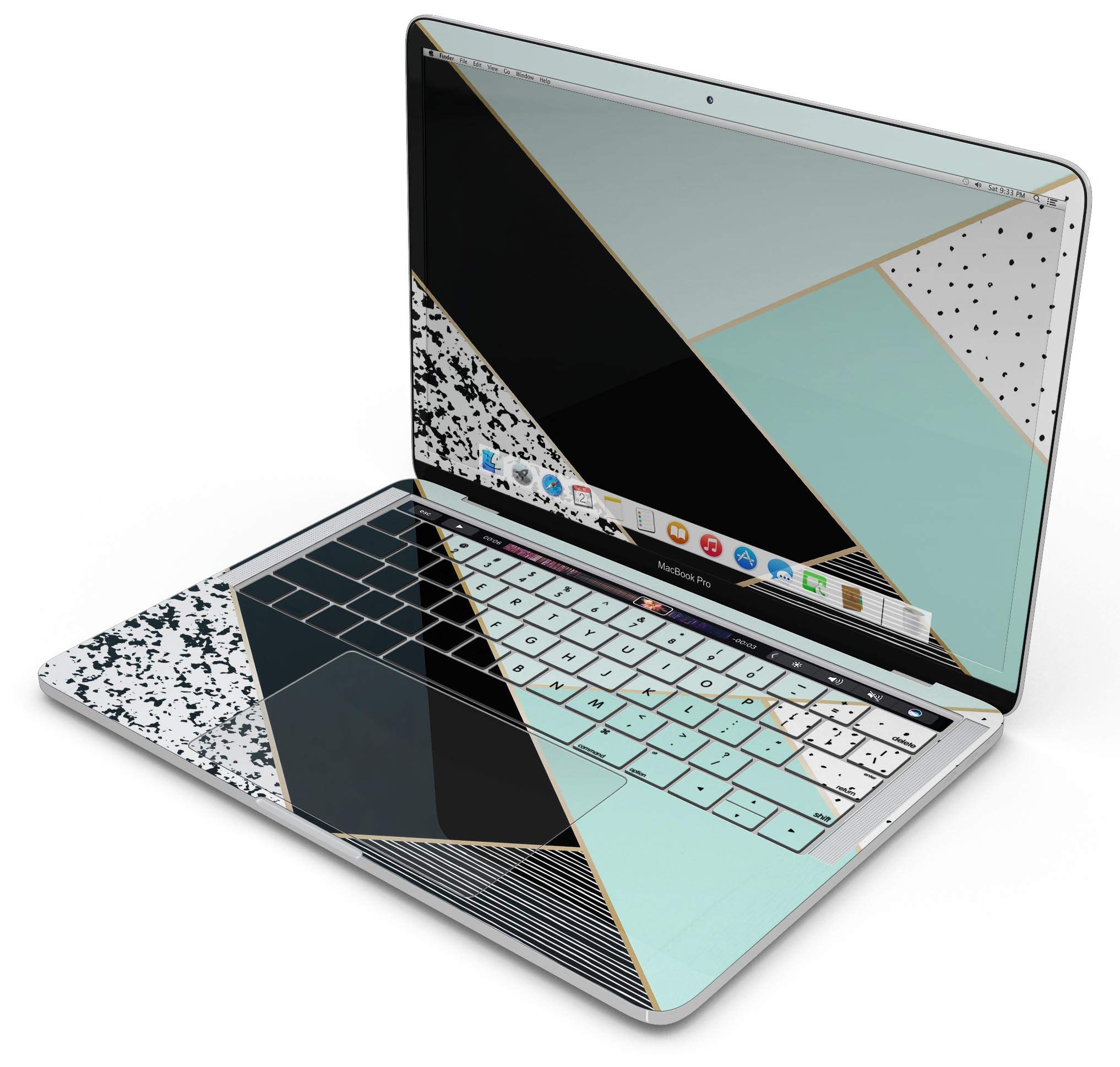 Minimalist Mint & Gold Striped Full-Body Protective Skin Wrap for MacBook Air 13