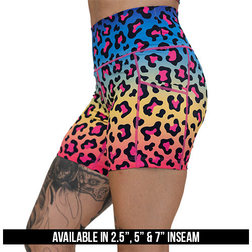 Rainbow Leopard Print Shorts for Women - Trendy Summer Casual Shorts for Beach, Gym, and Everyday Wear