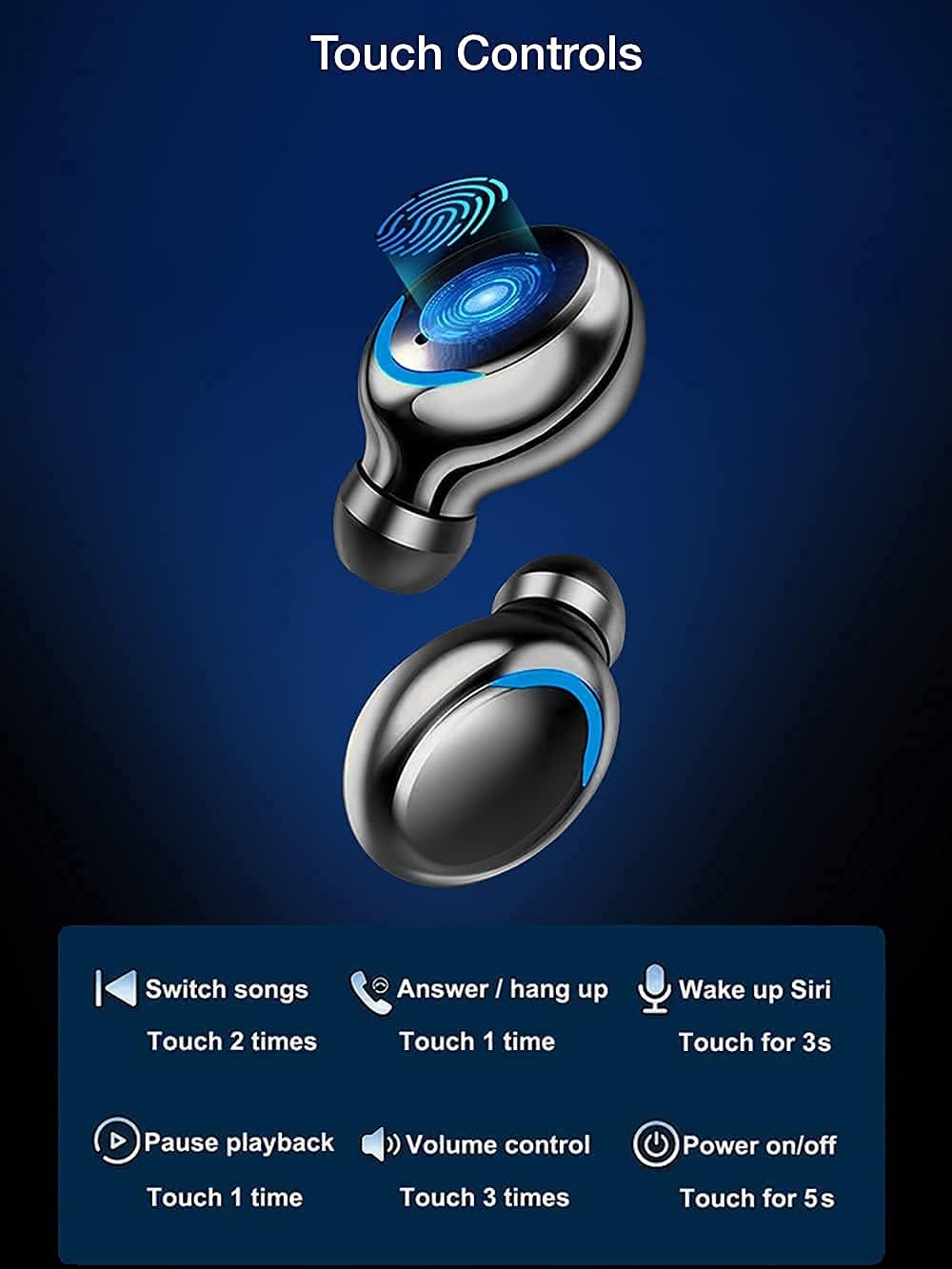 Acuvar Wireless 5.0 Bluetooth Earbuds with Microphone - IPX7 Waterproof, 100+ Hours Playtime, Powerful Bass & Noise Cancelling - Perfect for Gym, Running, Workouts & Travel (Black)