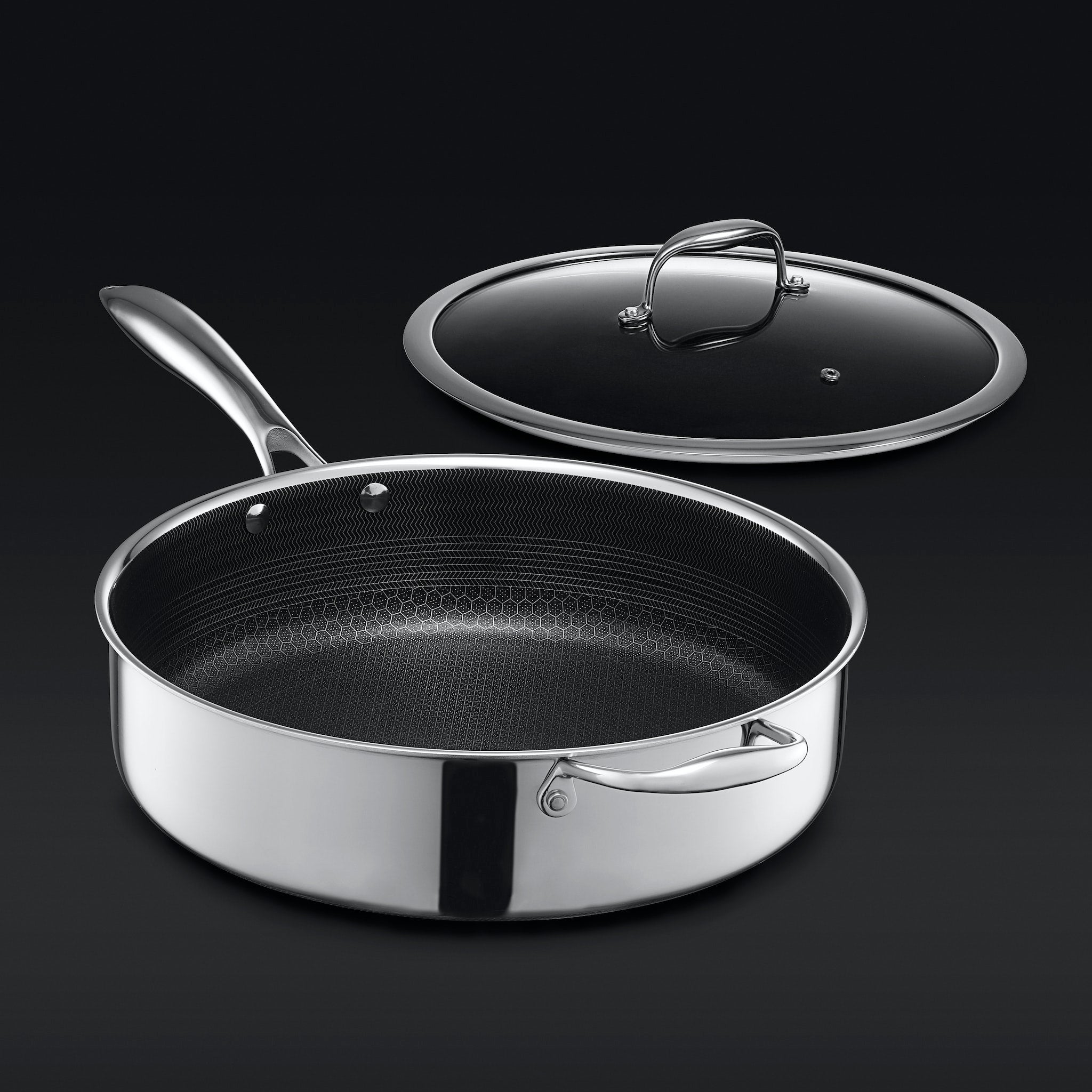 5L Hybrid Deep Sauté Pan with Glass Lid - Nonstick Skillet for Frying, Braising & Stir-Frying - Perfect for Home Cooking & Restaurant Use
