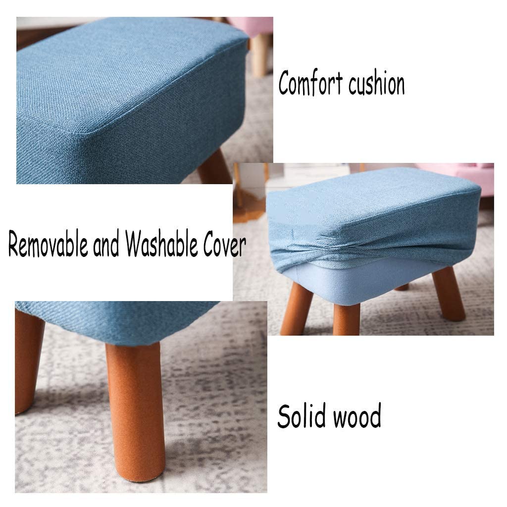 Solid Wood Small Square Stool with Removable Washable Fabric Cover - Upholstered Footstool, Sofa Stool, Dressing Stool & Shoe Bench for Living Room, Bedroom & Entryway