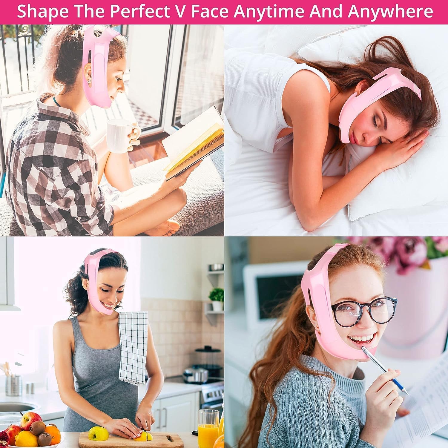 Kwinto Silicone V Face Mask - Facial Slimming Bandage for Cheek, Chin & Neck Lift - Double Chin Reducer for Women & Men - Skin Tightening & Lifting - Perfect for Home Spa, Yoga & Relaxation