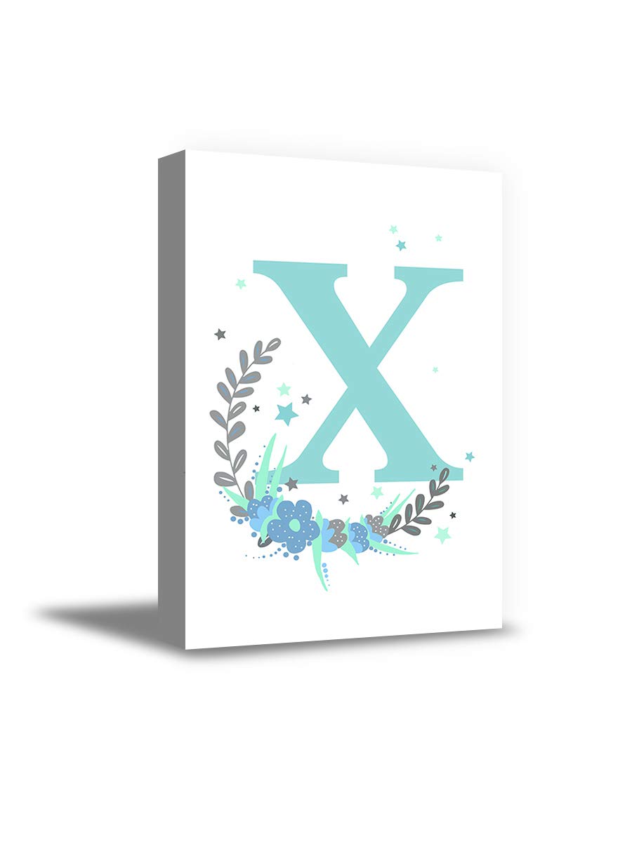 Personalized Blue Floral Initial Letter X Nursery Wall Art - 15