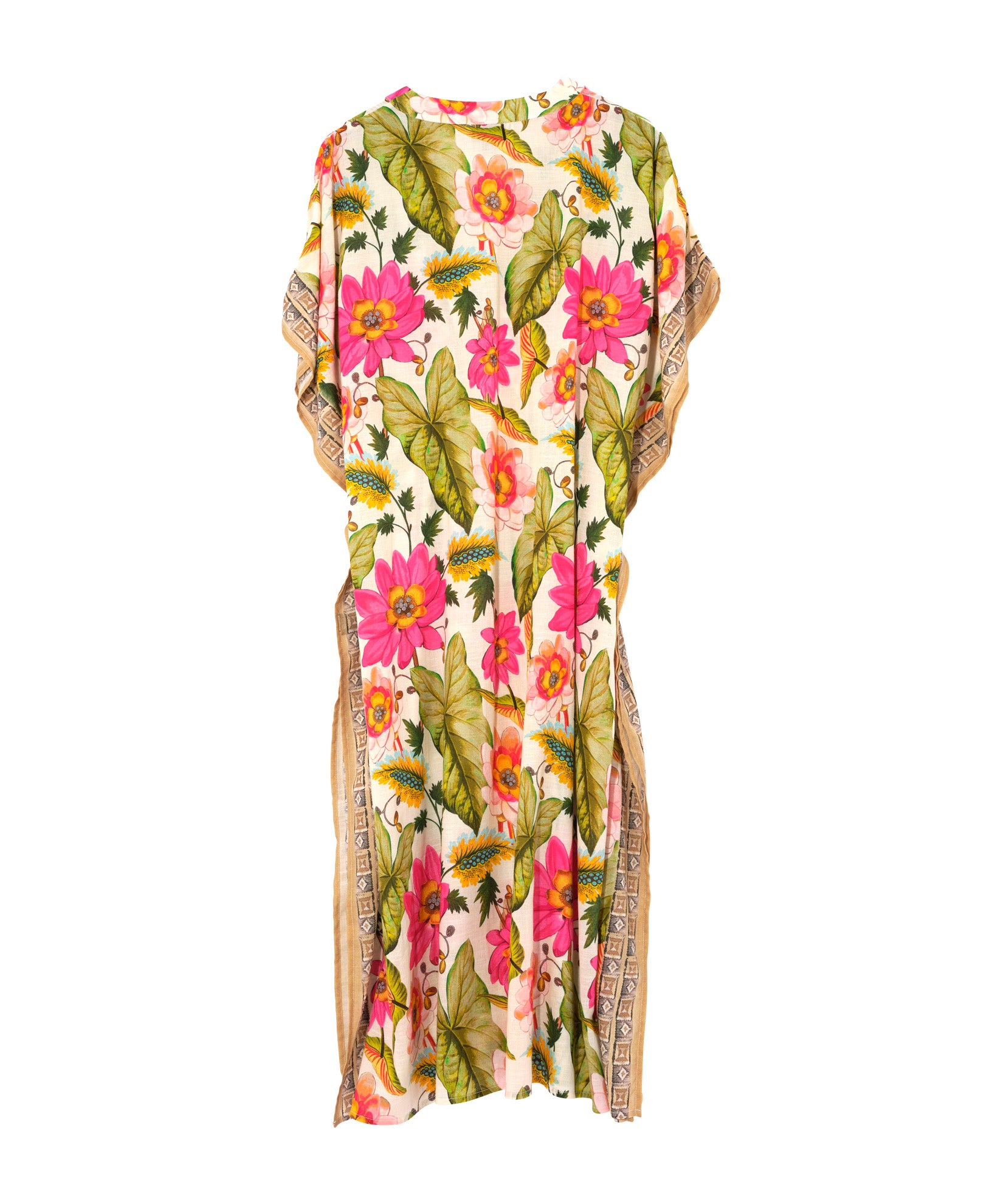 Elegant Floral Print Maxi Caftan Dress for Women - Summer Beach Cover Up, Boho Chic Loungewear, Poolside Party Outfit