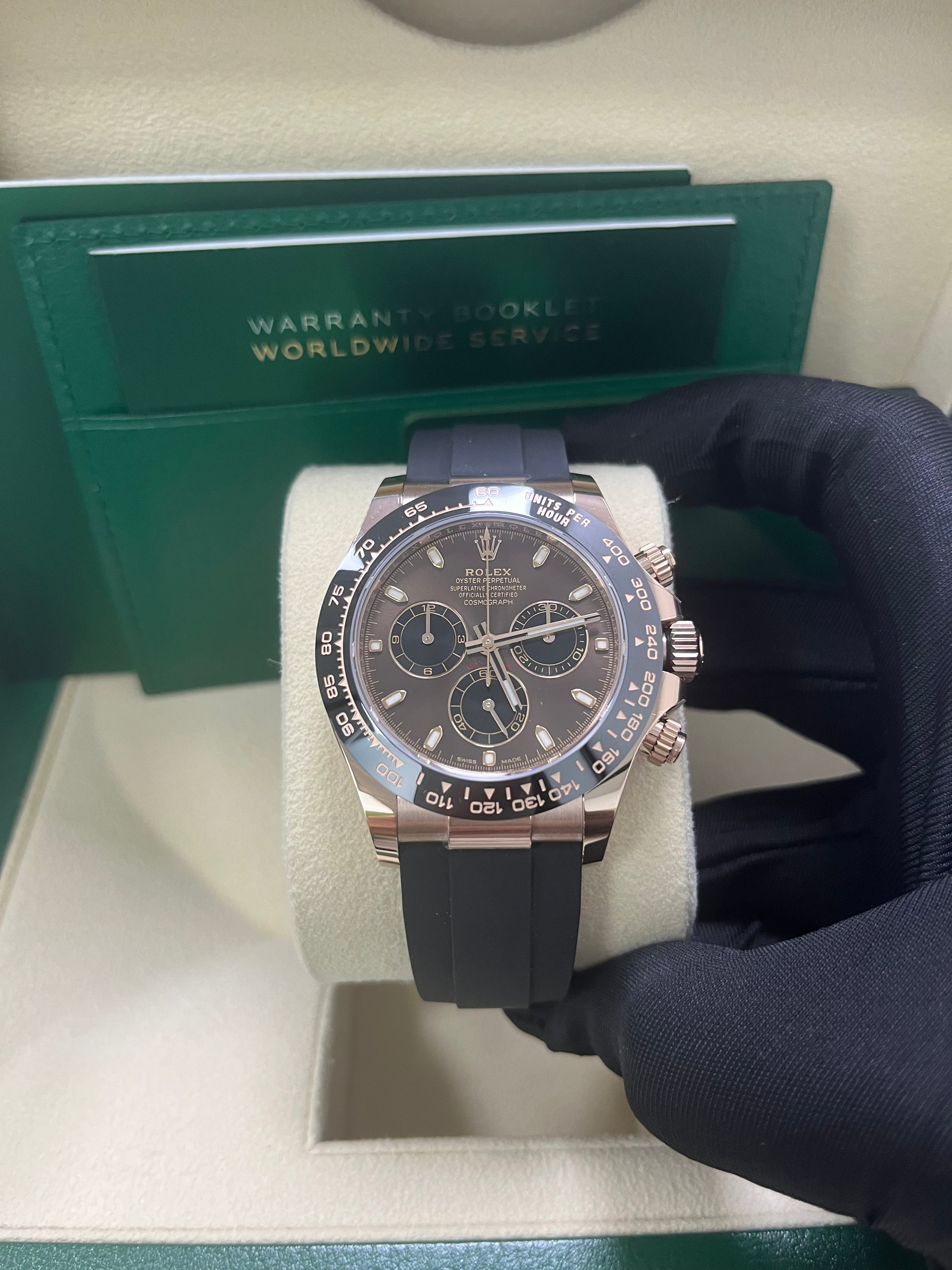 Rolex Daytona Everose Gold Cosmograph 40mm Watch - Chocolate Index Dial & Black Oysterflex Strap (Ref# 116515LN) | Luxury Chronograph for Men, Perfect for Business Events & Special Occasions