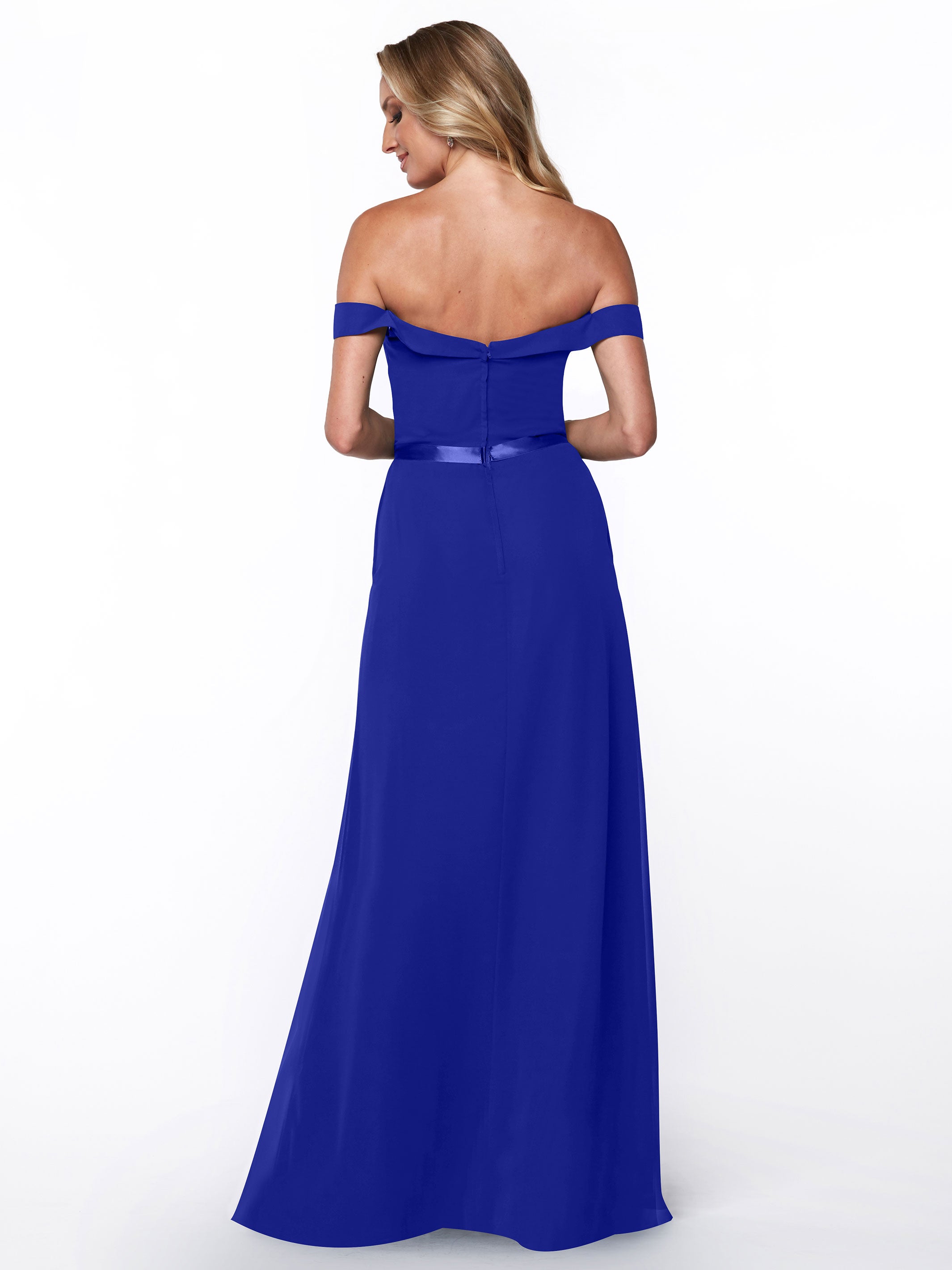 Elegant Off-The-Shoulder Chiffon A-Line Bridesmaid Dress with Sash - Perfect for Weddings, Formal Events & Special Occasions