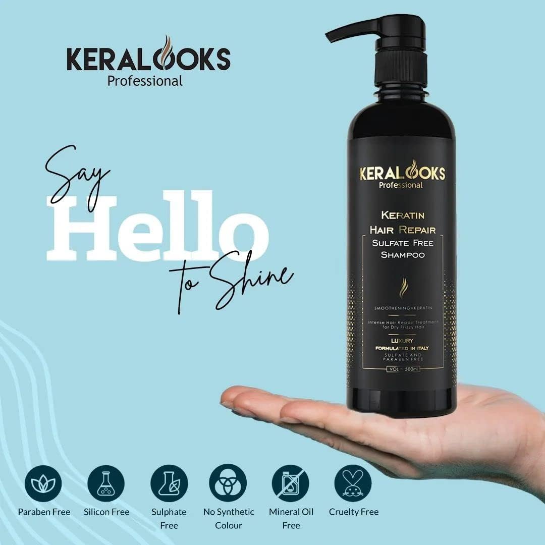 Keralooks Professional Smoothing Plus Keratin Luxury Shampoo 500ml - Sulfate Free Hair Repair Treatment with Keratin Protein & Argan Oil for Dry, Frizzy, Chemically Treated Hair | Deep Conditioning for Salon-Quality Results at Home