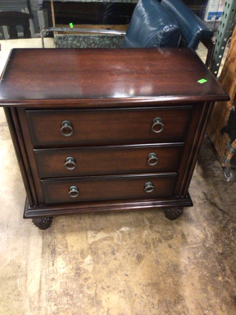 Tommy Bahama Dark Wood Three-Drawer Nightstand - Stylish Bedside Table for Bedroom, Living Room & Guest Room