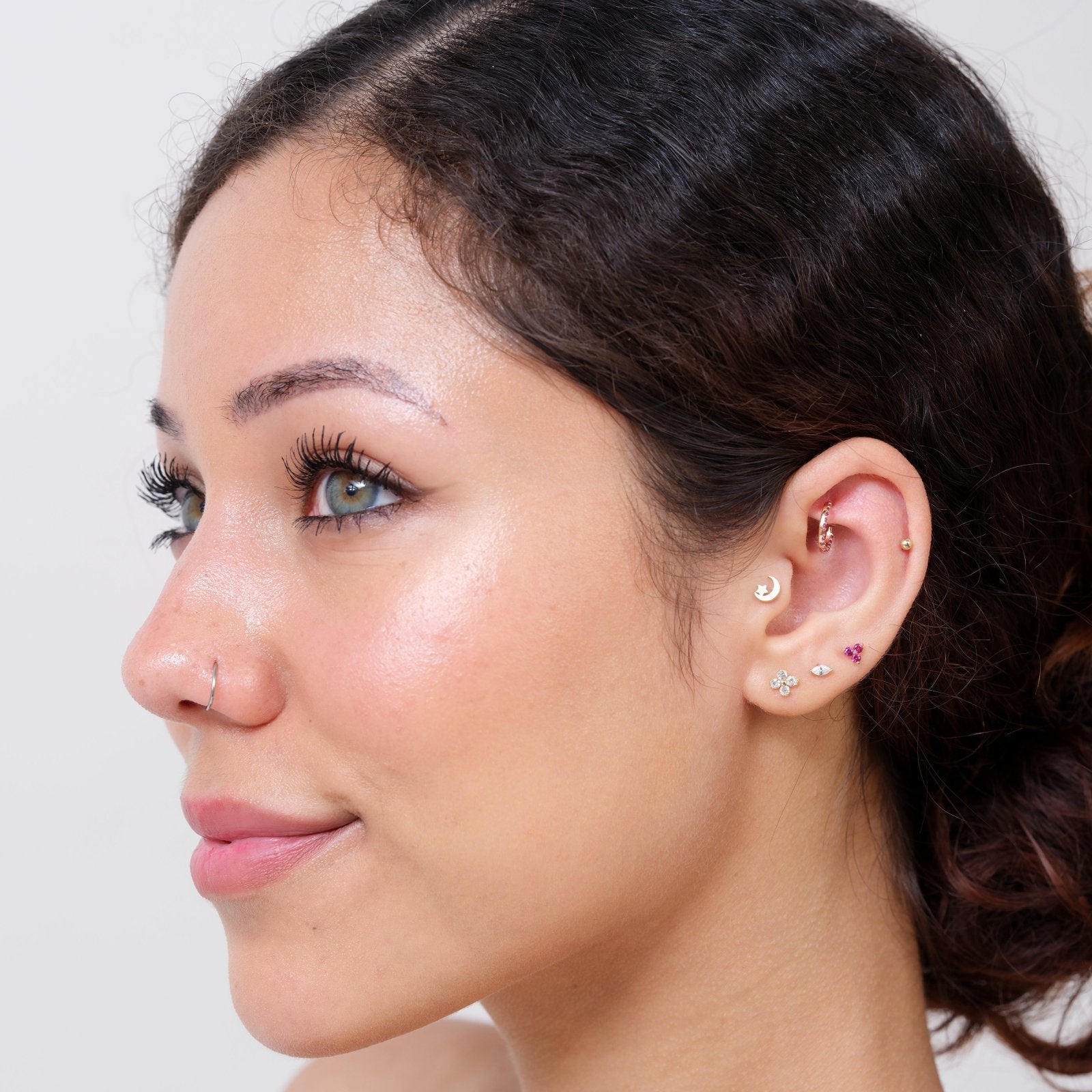 14K Solid Yellow Gold Beaded Diamond Four-Petal Flower Flat Back Stud Earrings for Women - Perfect for Weddings, Parties & Everyday Elegance