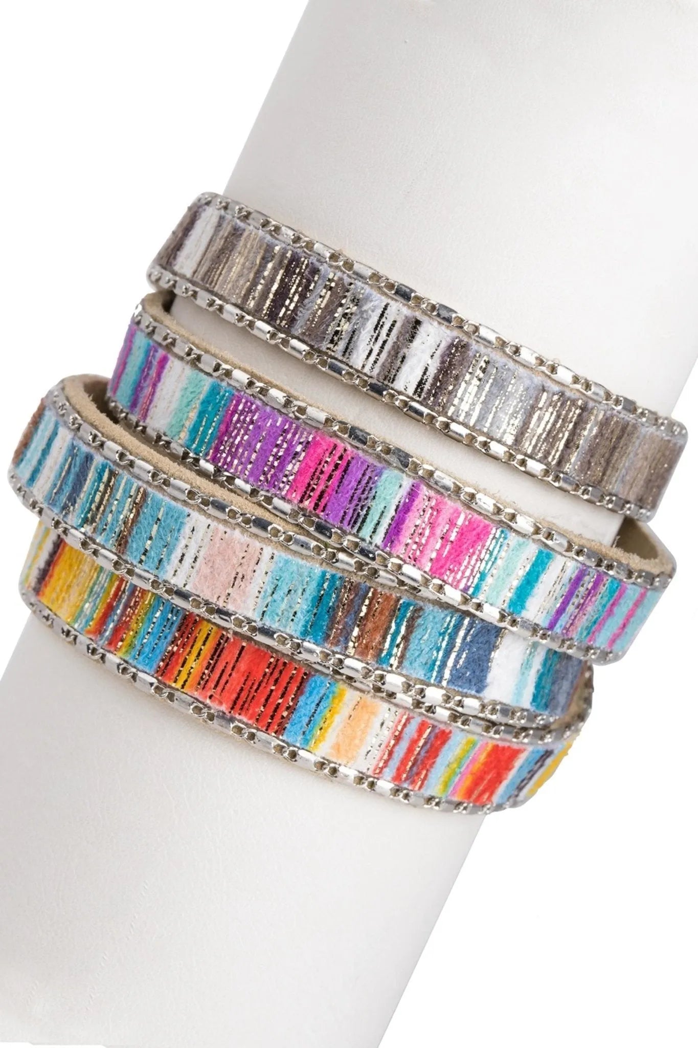 Vibrant Multicolor Shimmer Leather Bracelet Set for Women - Trendy Boho Stackable Bracelets for Everyday Wear & Gift Giving