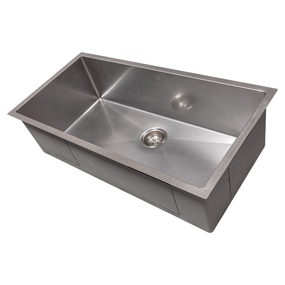ZLINE 36 Inch Meribel Undermount Single Bowl Kitchen Sink - Satin Stainless Steel with Bottom Grid (SRS 36S) | Perfect for Modern Farmhouse & Commercial Kitchens