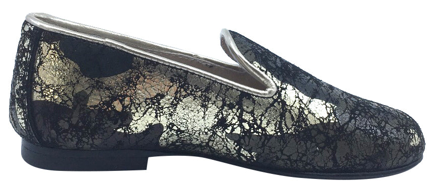 Premium Smoking Loafer Shoes for Men - Black & Gold Marble Genuine Leather Slip-On Dress Shoes | Formal Occasions, Business Meetings & Evening Events
