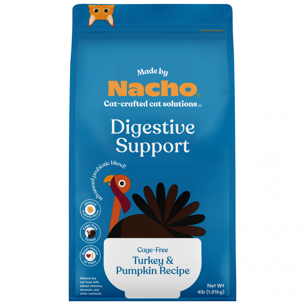 Made By Nacho Digestive Support Cage-Free Turkey & Pumpkin Recipe Cat Food - High Protein, Grain-Free for Sensitive Stomachs - Perfect for Indoor Cats & Digestive Health