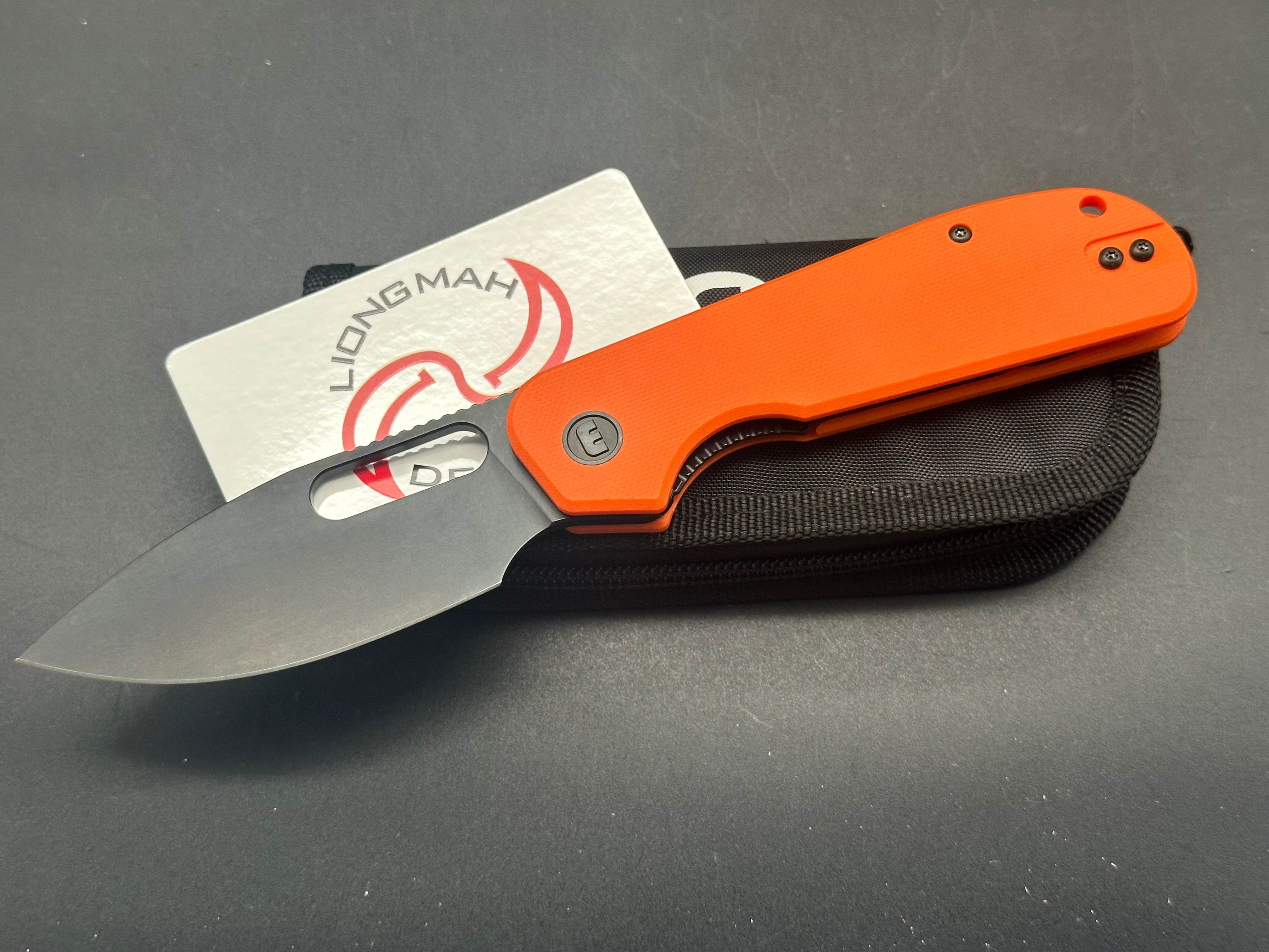 Eutektik EFD Orange BlackWashed Folding Knife with LTK Koozie, Patch & Sticker - Perfect for Camping, Hiking & Everyday Carry (EDC)
